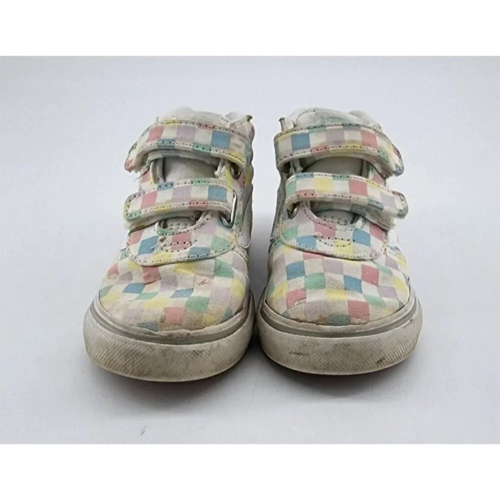 Vans Hi Top Skate Sneaker Shoes Hook & Loop Straps Pastel Check Toddler‎ Size 8